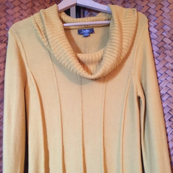Honey Yellow Cowl Neck Pleated Sweater Dress - Picture 4 of 12